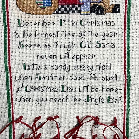 Cross Stitch Handmade Advent Calendar Santa Candy Jingle Bells - Picture 5 of 8